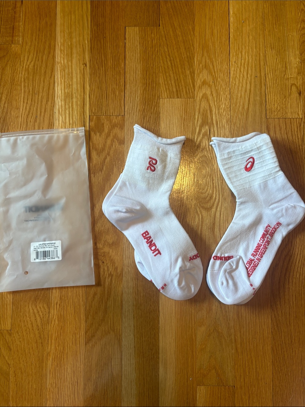 Asics White Athletic Crew Socks with Red Logo - Men's Performance Pair